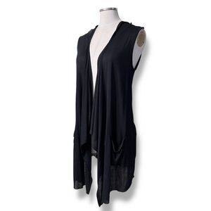 SOFT JOIE Black Sleeveless Draped Waterfall Cardigan with Pockets and Hood